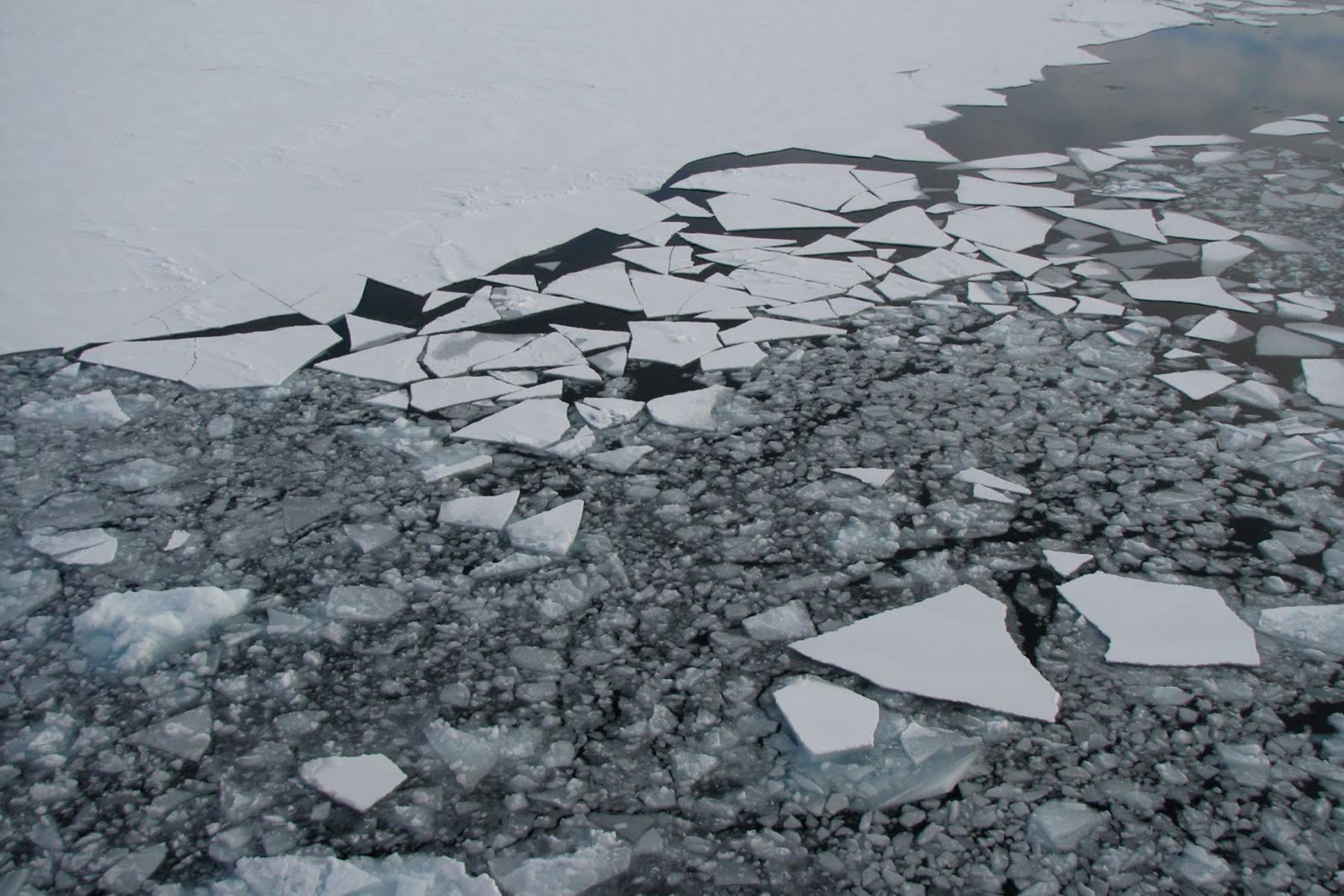 Ice breaking up on the surface of the Arctic Ocean.